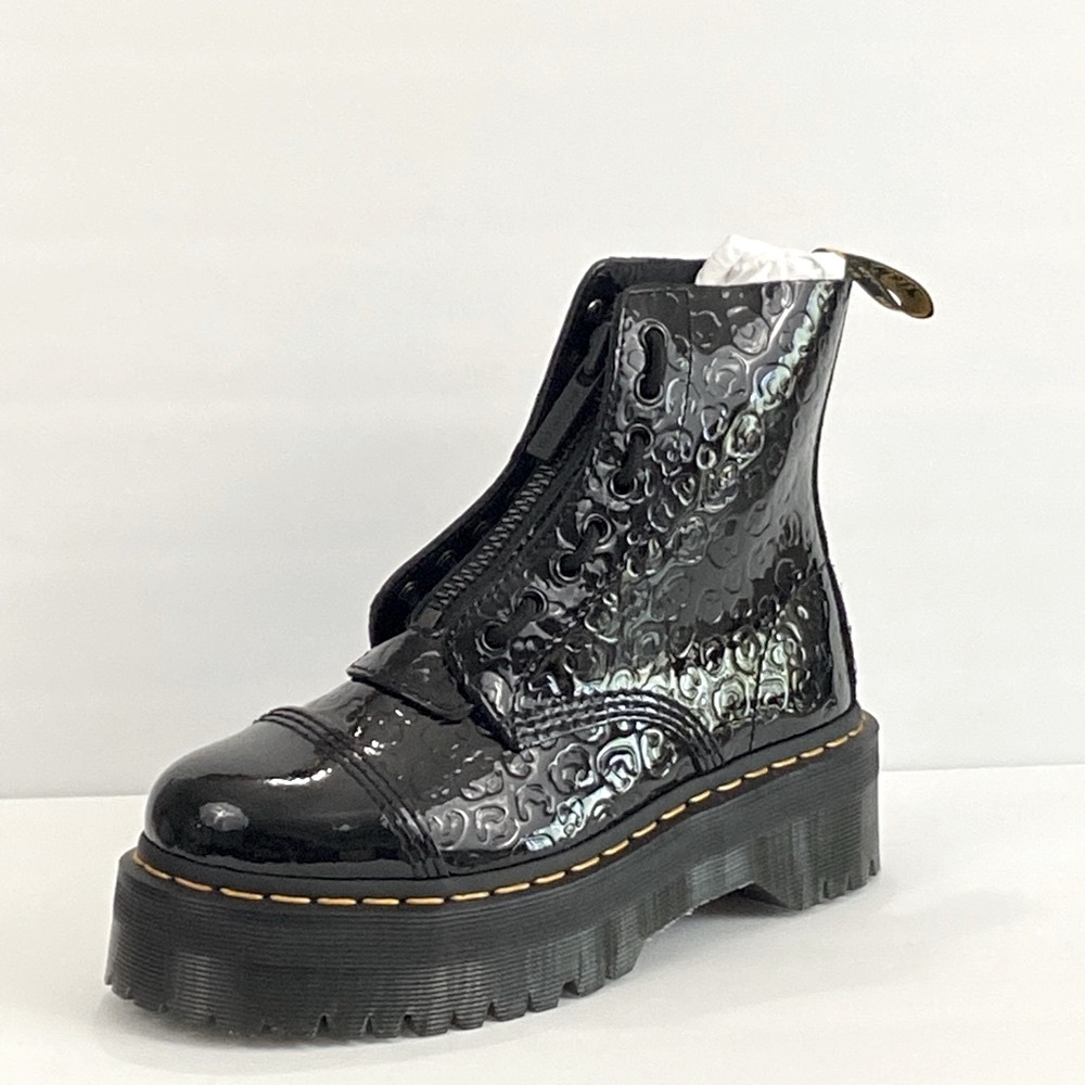 NEW SINCLAIR LEOPARD EMBOSS PATENT LEATHER PLATFORM BOOTS - Picture 3 of 9